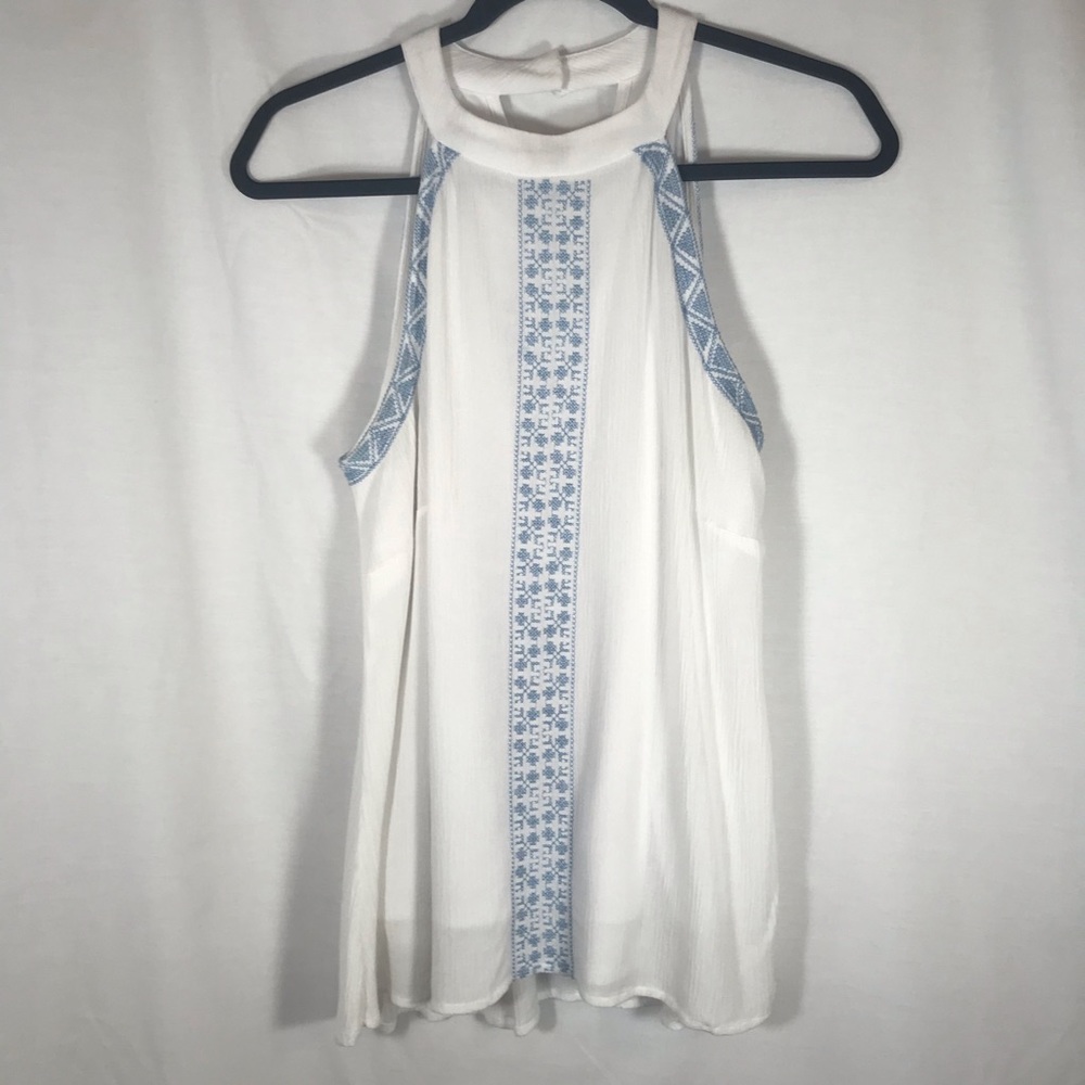 Cato Embroidered Crepe  Snap Mock Neck Tank Top
